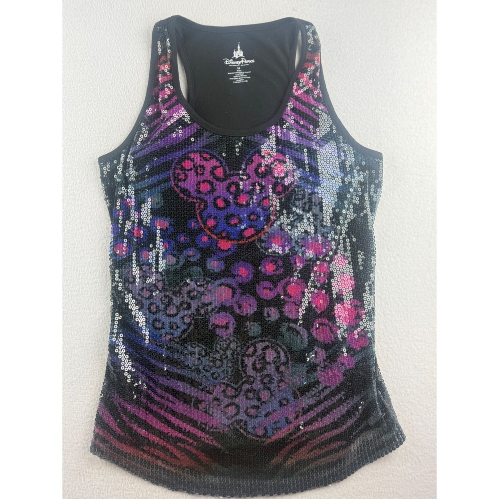 Disney Parks Mickey Mouse Sequin Animal Print Tank Top Purple Pink JT9980 Medium